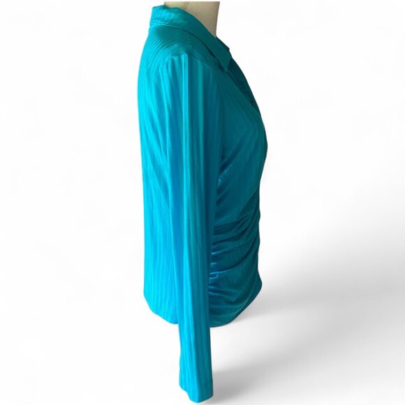 Jessica Simpson Slinky Blue Striped Ribbed Button Down Stretch Knit Shirt XL - Picture 2 of 9